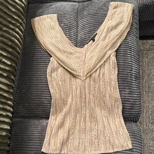 White House Black Market-Elegant Beige Knit Top with V-Neck